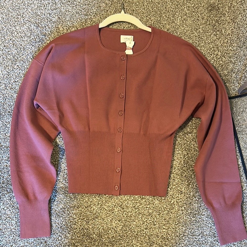 Aritzia Mauve Button-Up Ribbed Waist Cardigan